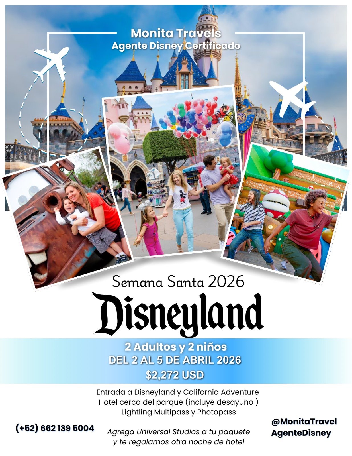 2 adultos + 2 niño (3-9 años)